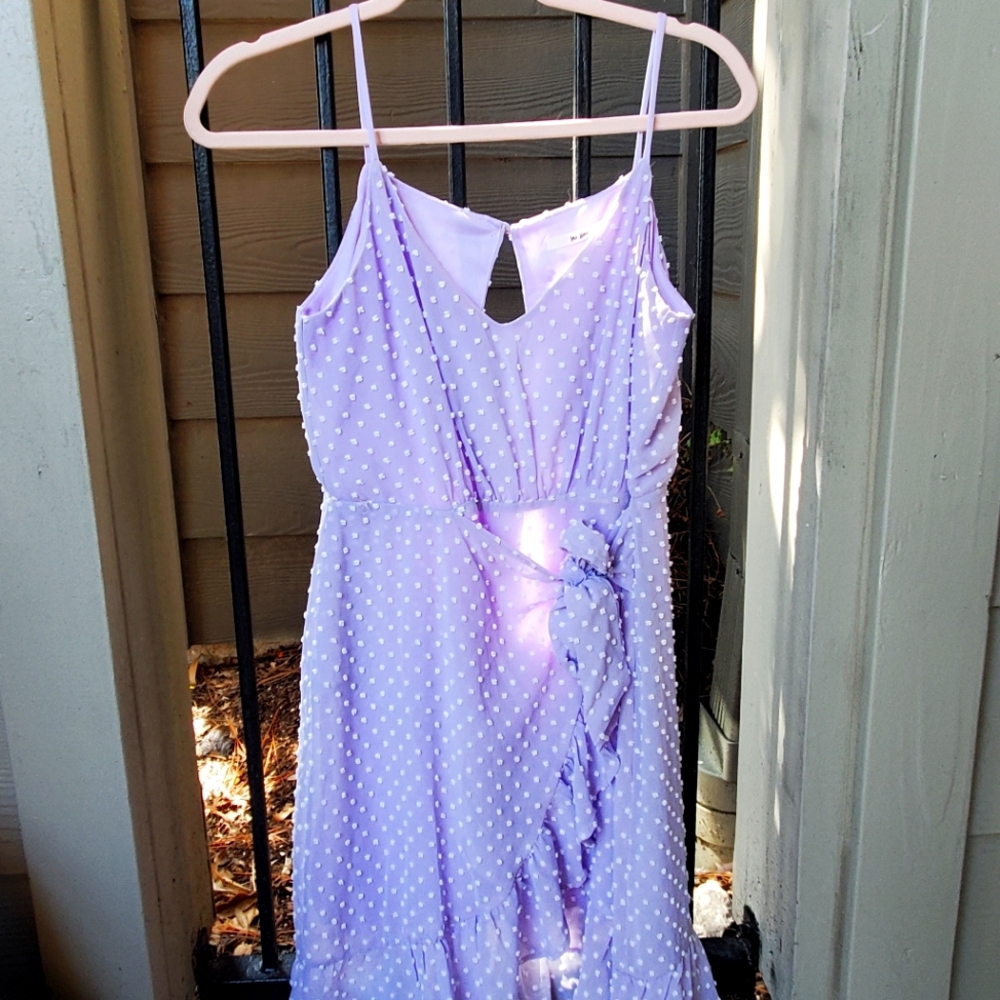 Lavender and White Polka Dot Tie Front Dress.